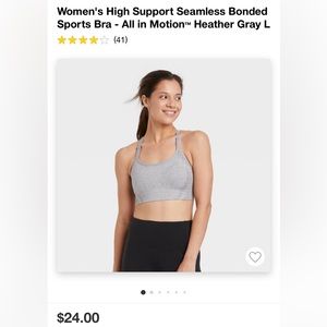 High support seamless bonded sports bra all in motion heather grey large. NWT.